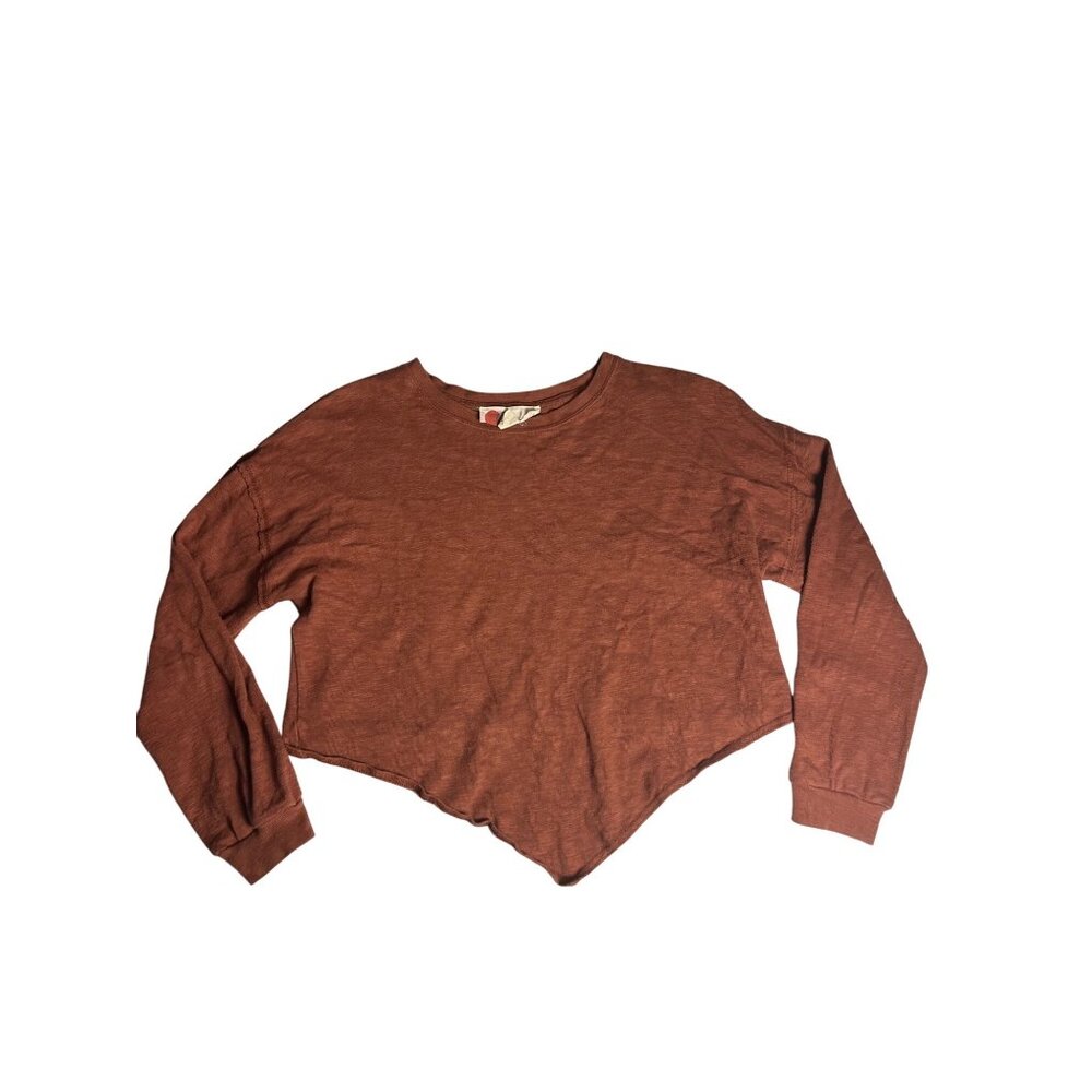 Free People FP Beach Rusty Orange V-Front Cropped Long Sleeve Top XS boho